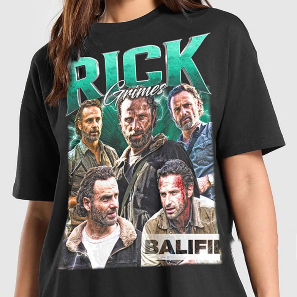New Rick Grimes Walking Dead T Shirt Unisex Retro TV Series Graphic Tee